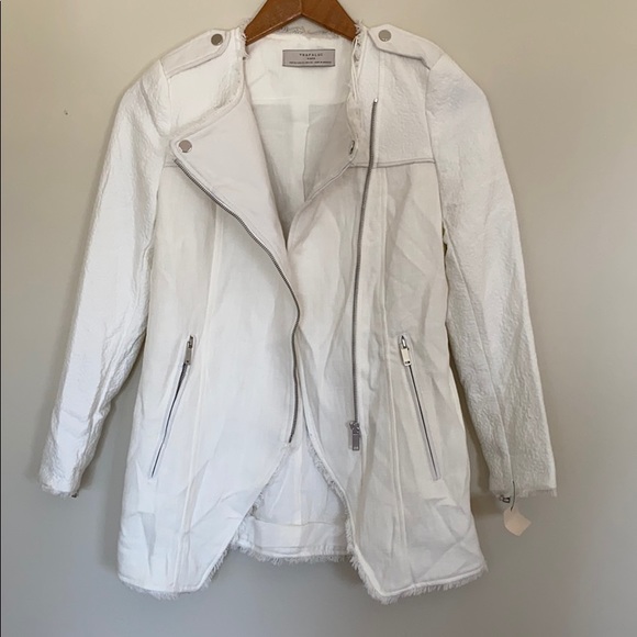 Trafaluc by Zara 3/4 Zip White Fringe Moto Jacket - Picture 1 of 11